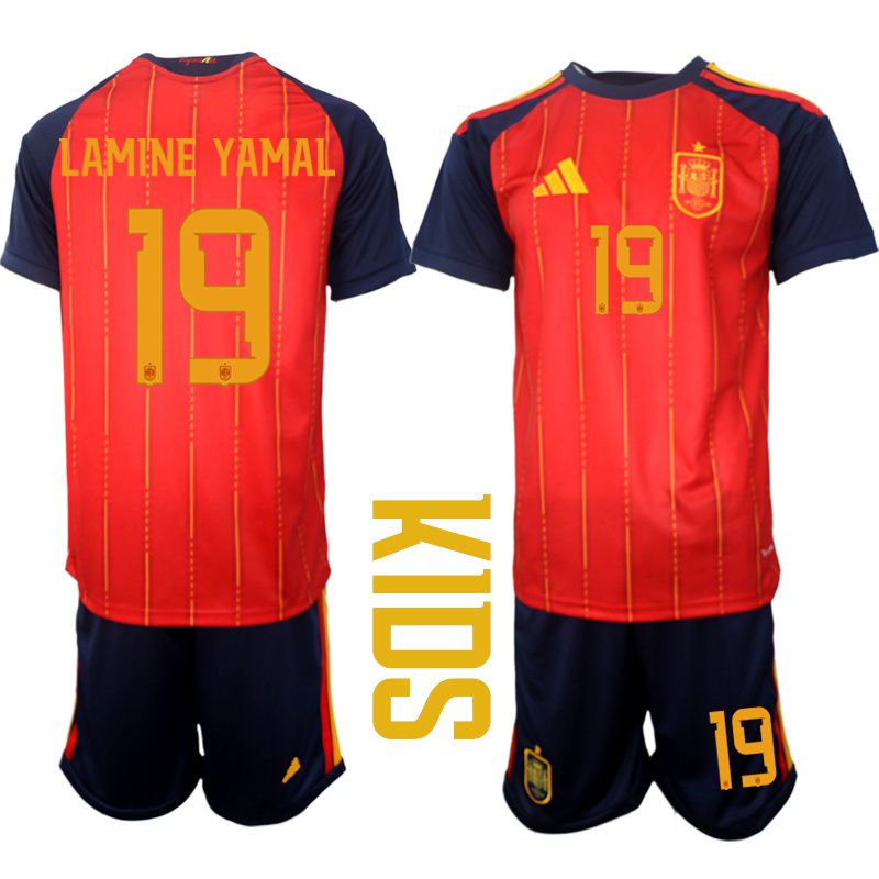 Youth 2026 World Cup National Team Spain home red #19 Soccer Jersey